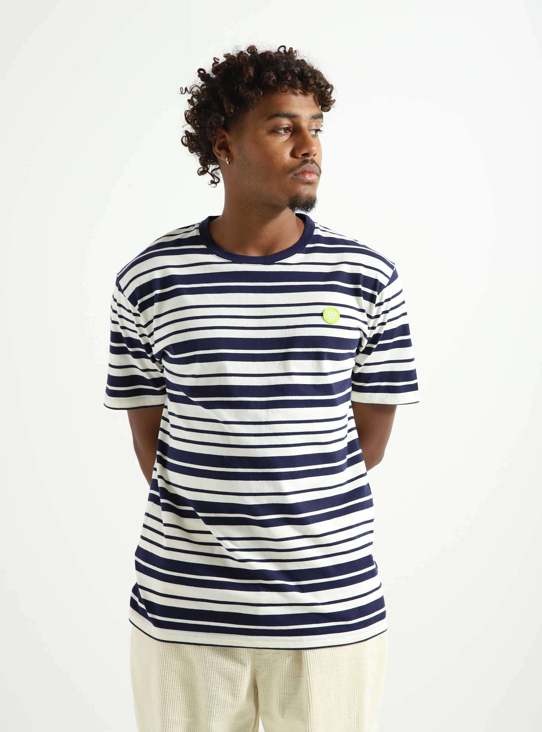 Wood Wood Ace Stripe T-Shirt Off-White Navy Stripes 10255703-2222-0008