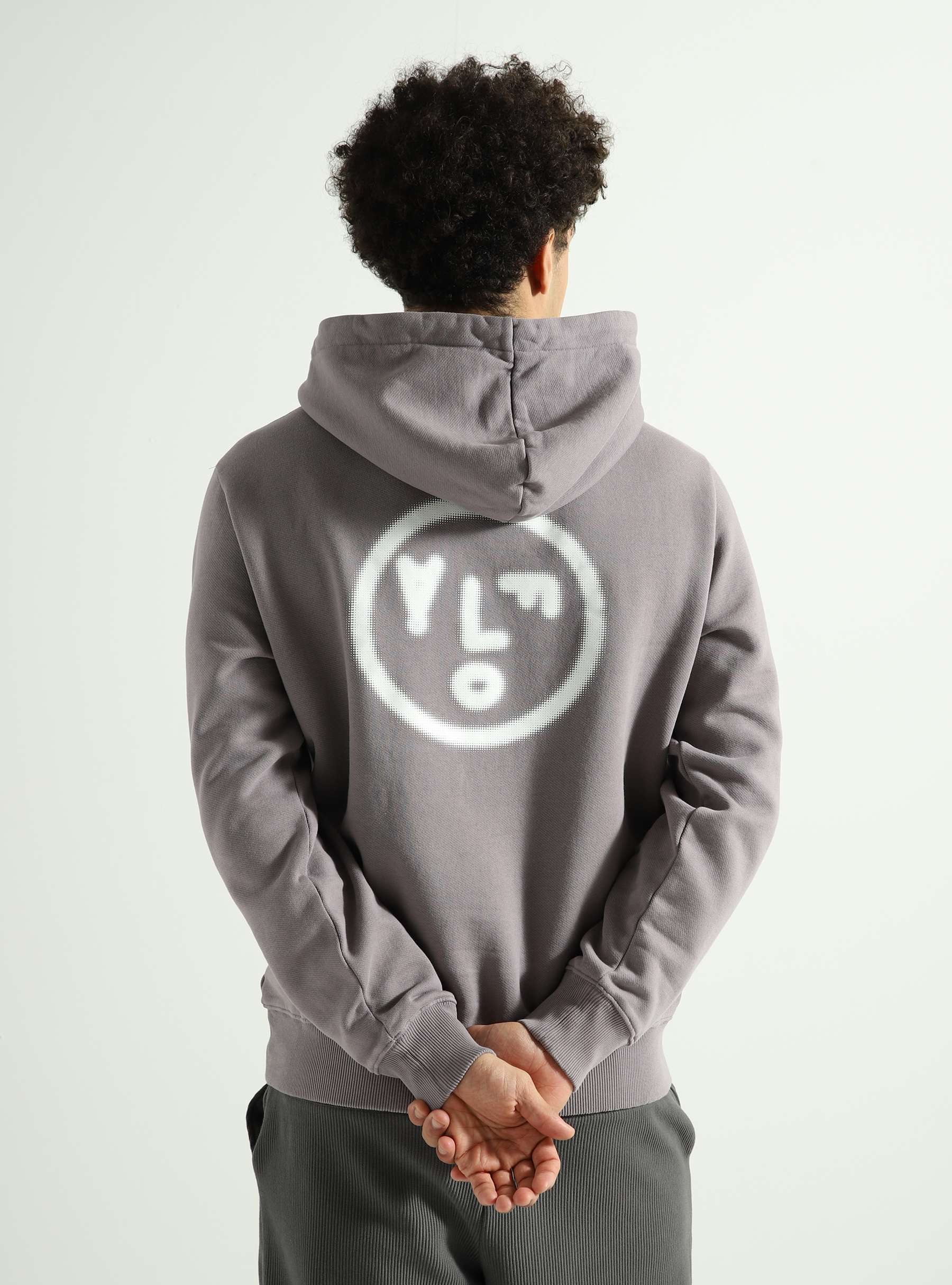 Pixelated Face Hoodie Stone Grey M160211
