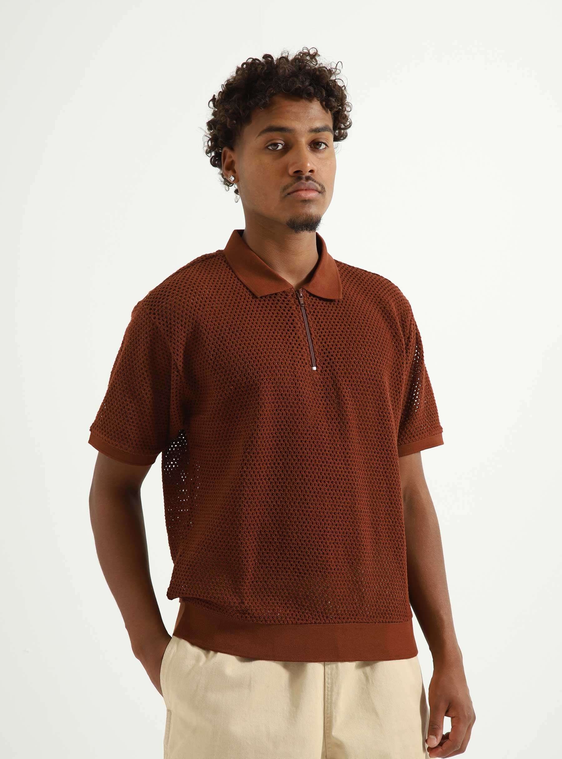 Rolling Button-Up Polo Sepia 131090077-SEP