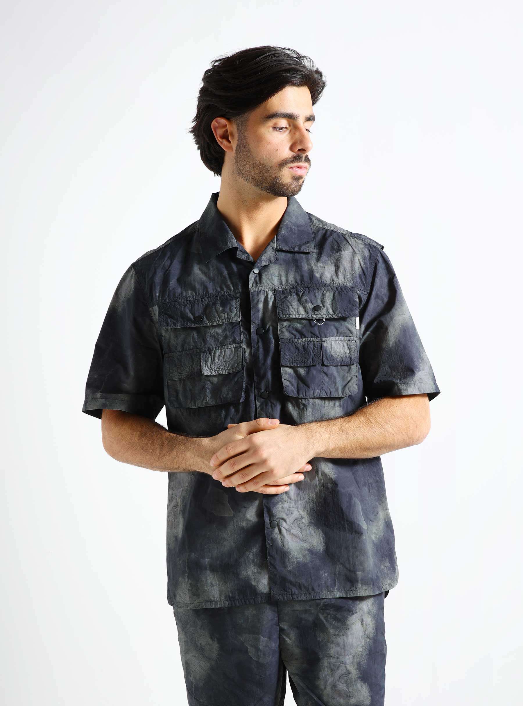 Trail Multi Pocket Shirt Texture Black Print PMO2034-BP