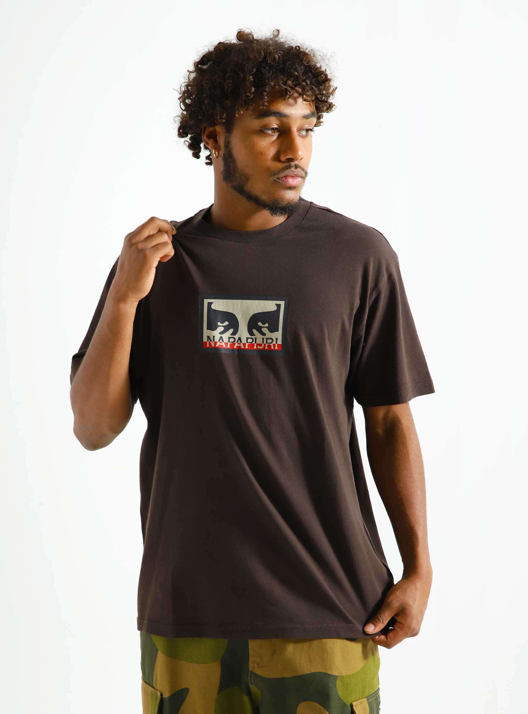 Obey x Napapijri T-shirt Dark Brown NA4HML-DBR