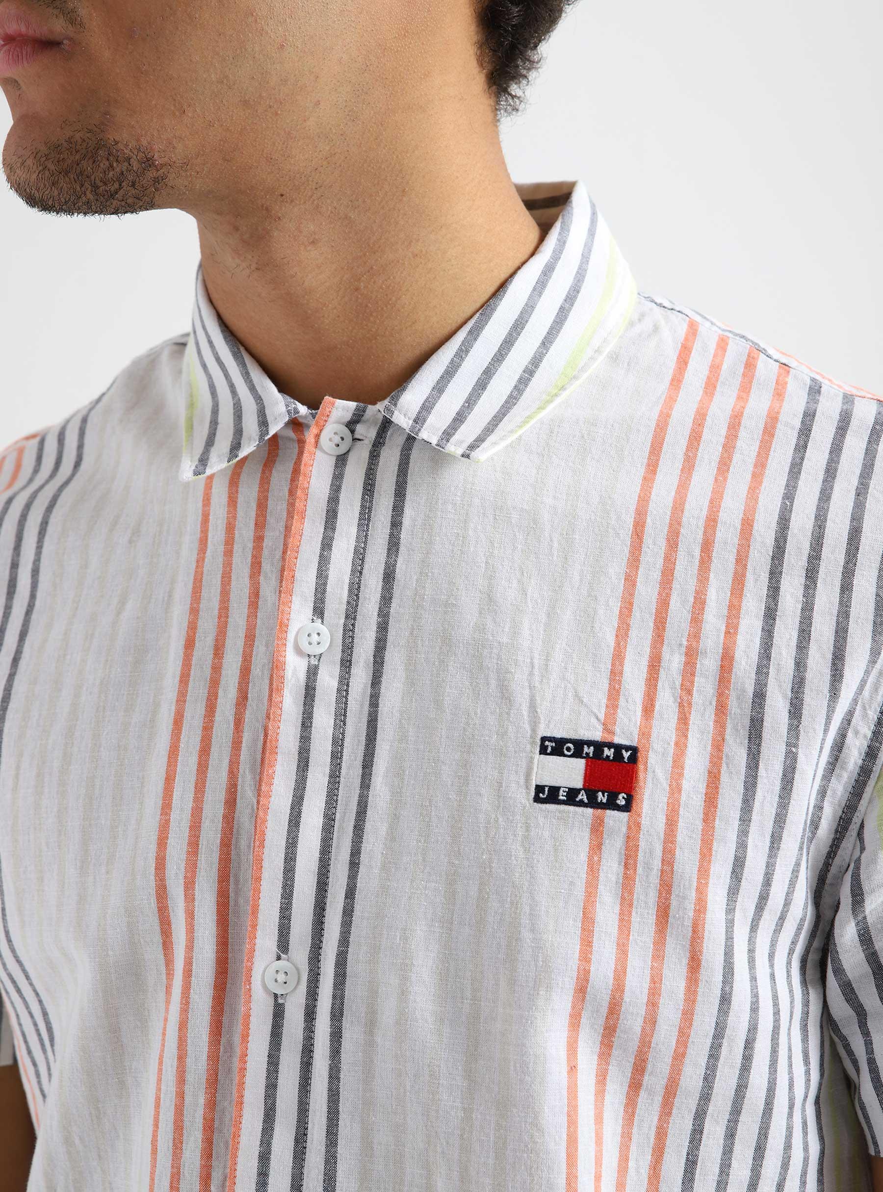 TJM Classic Linen Mini Stripe Shirt White Multi Stripe DM0DM15926YBR
