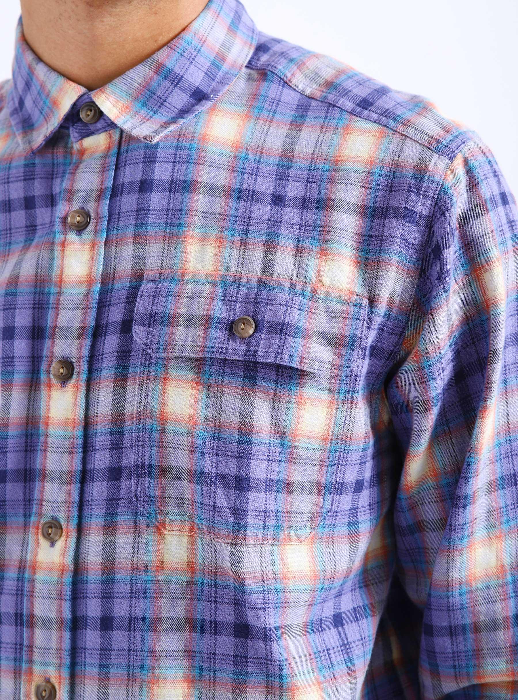 M's Cotton in Conversion LW Fjord Flannel Shirt Ombre Vintage Perennial Purple 42410