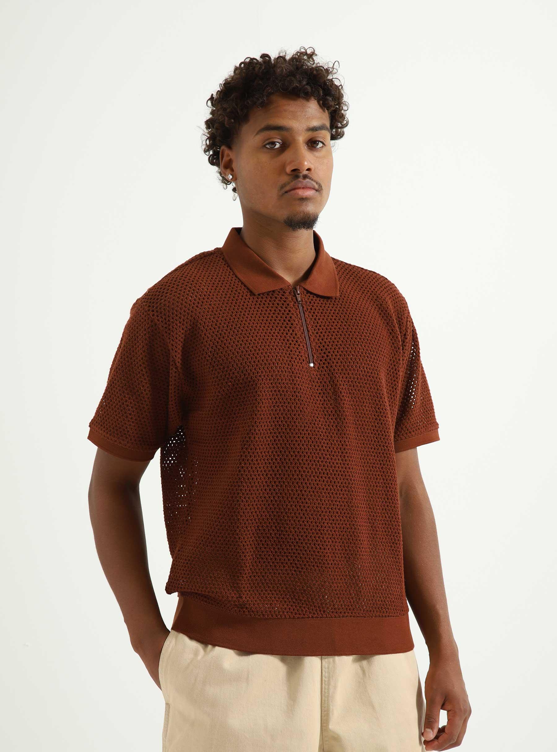 Rolling Button-Up Polo Sepia 131090077-SEP