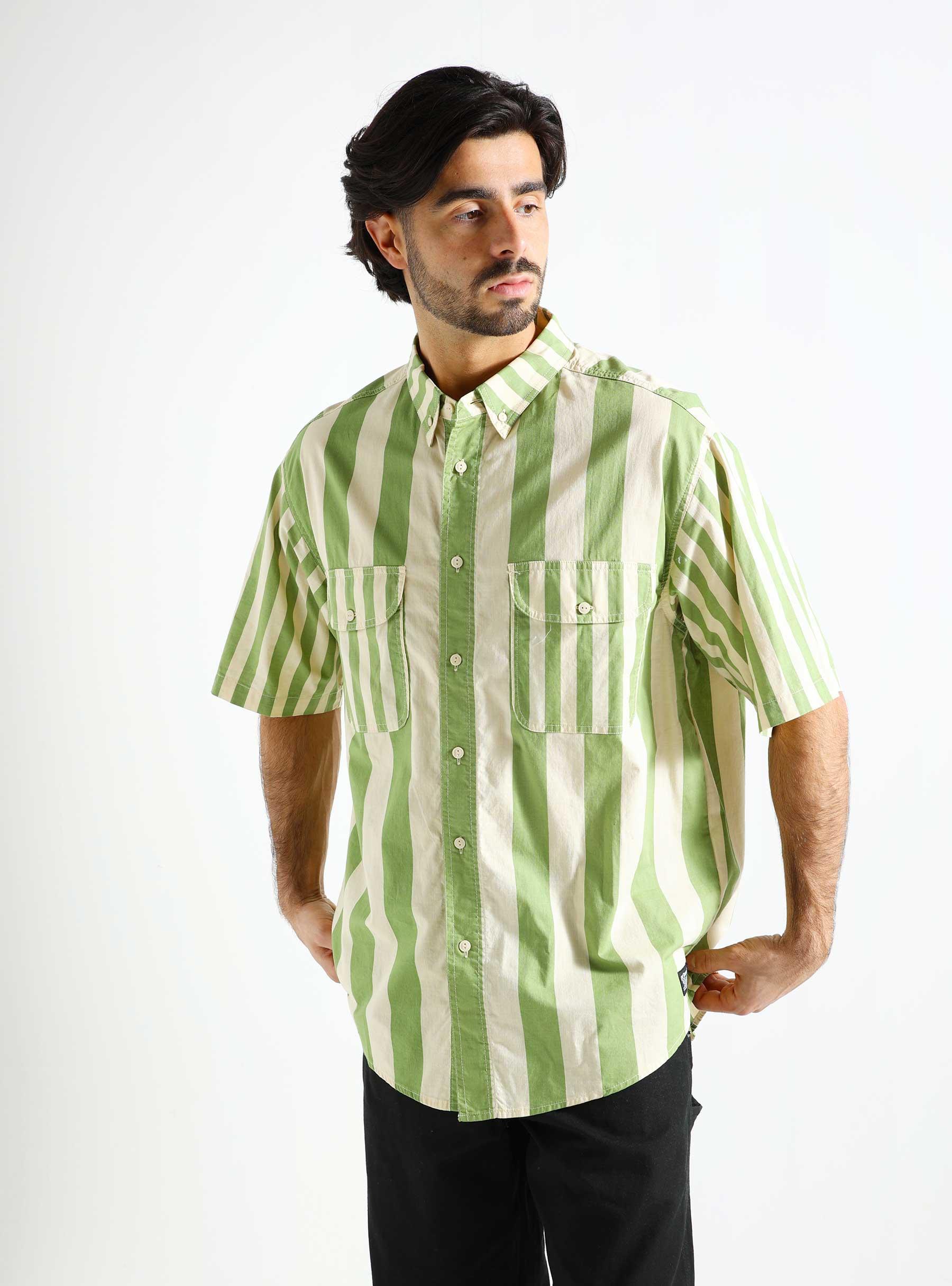 Skate Woven Mixed Up T-shirt Green White Stripes A4329-0002