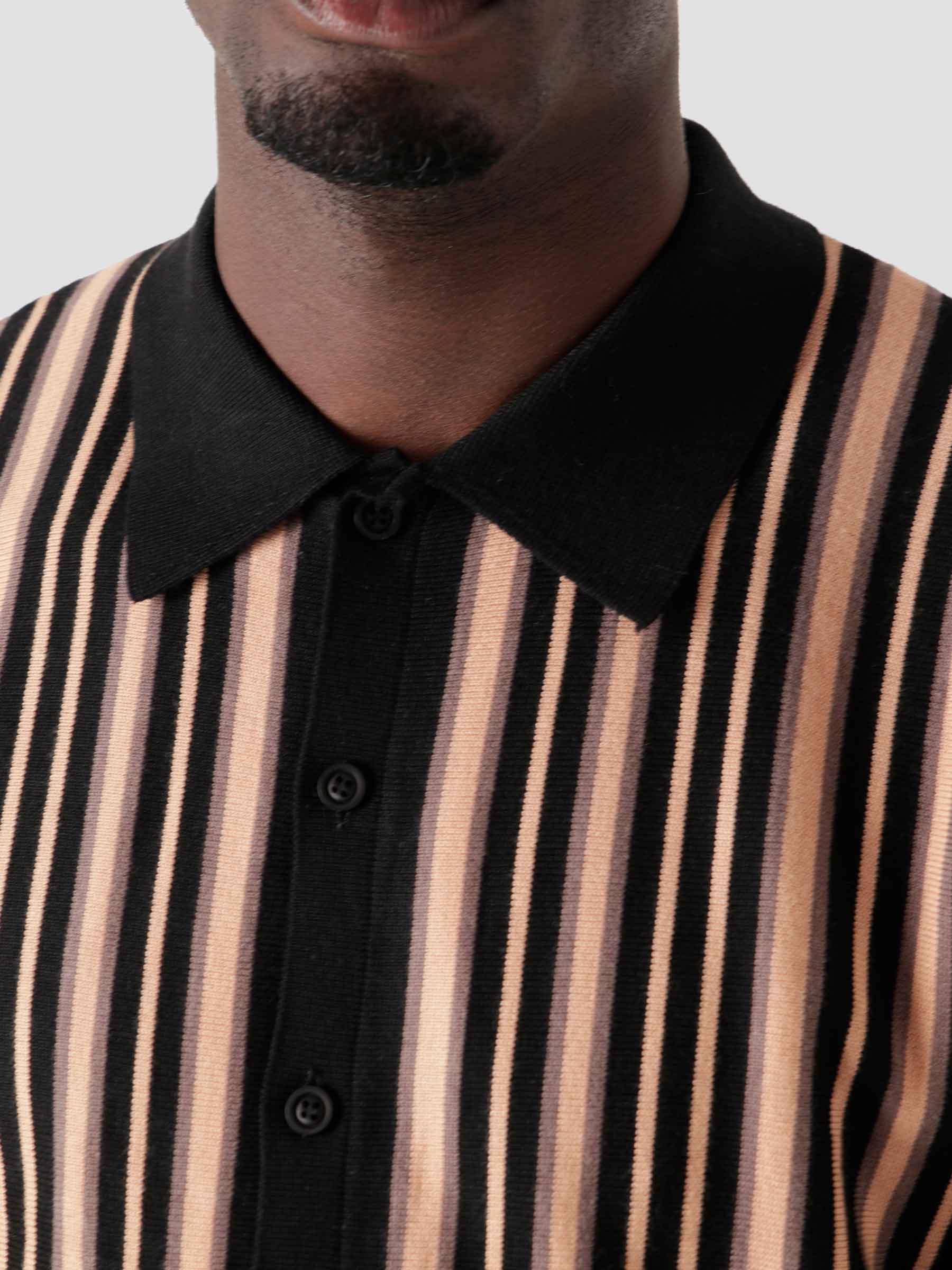 Striped Button Vest Black