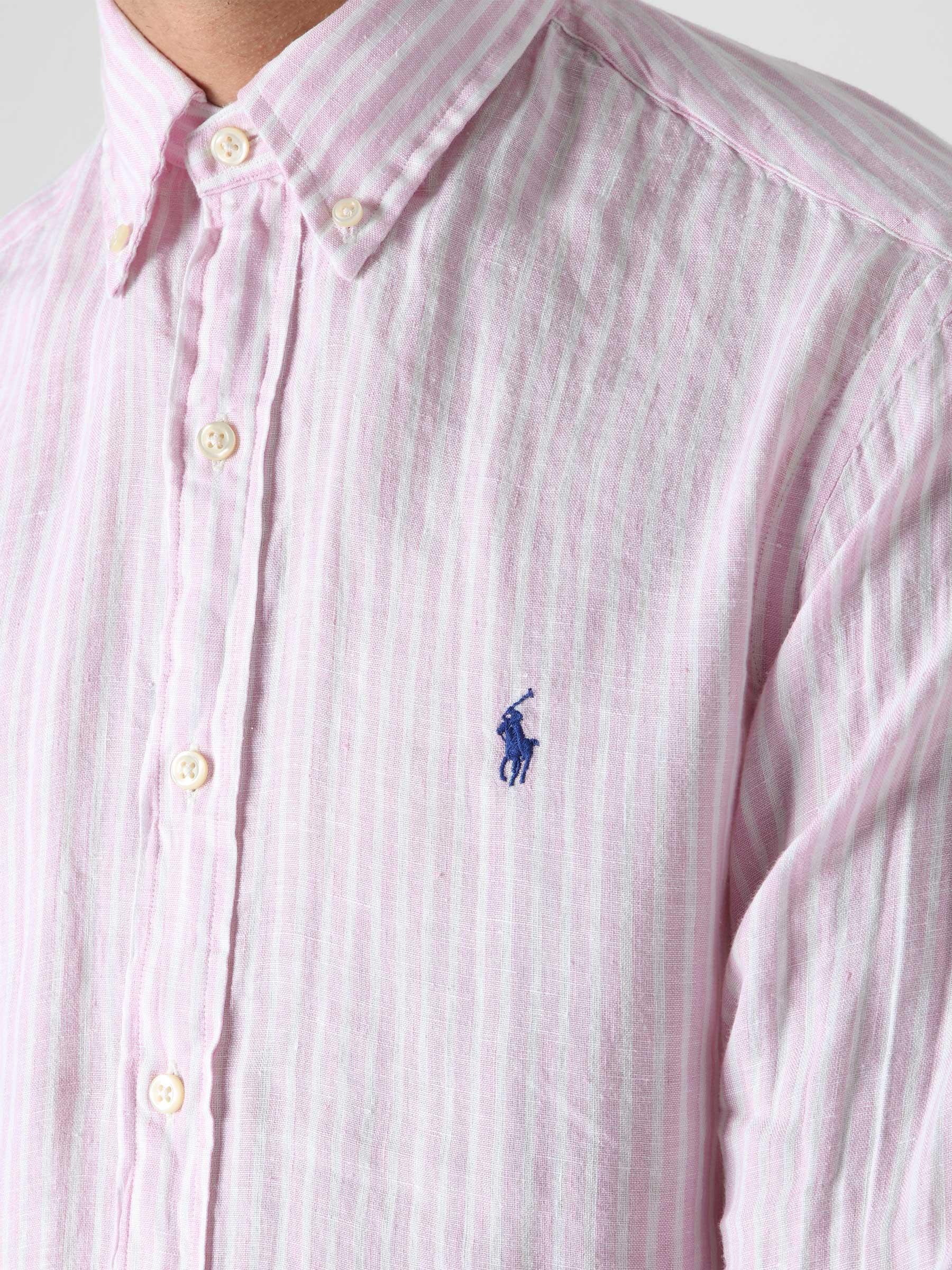 RL Linen Sport Shirt Pink White 710873446002