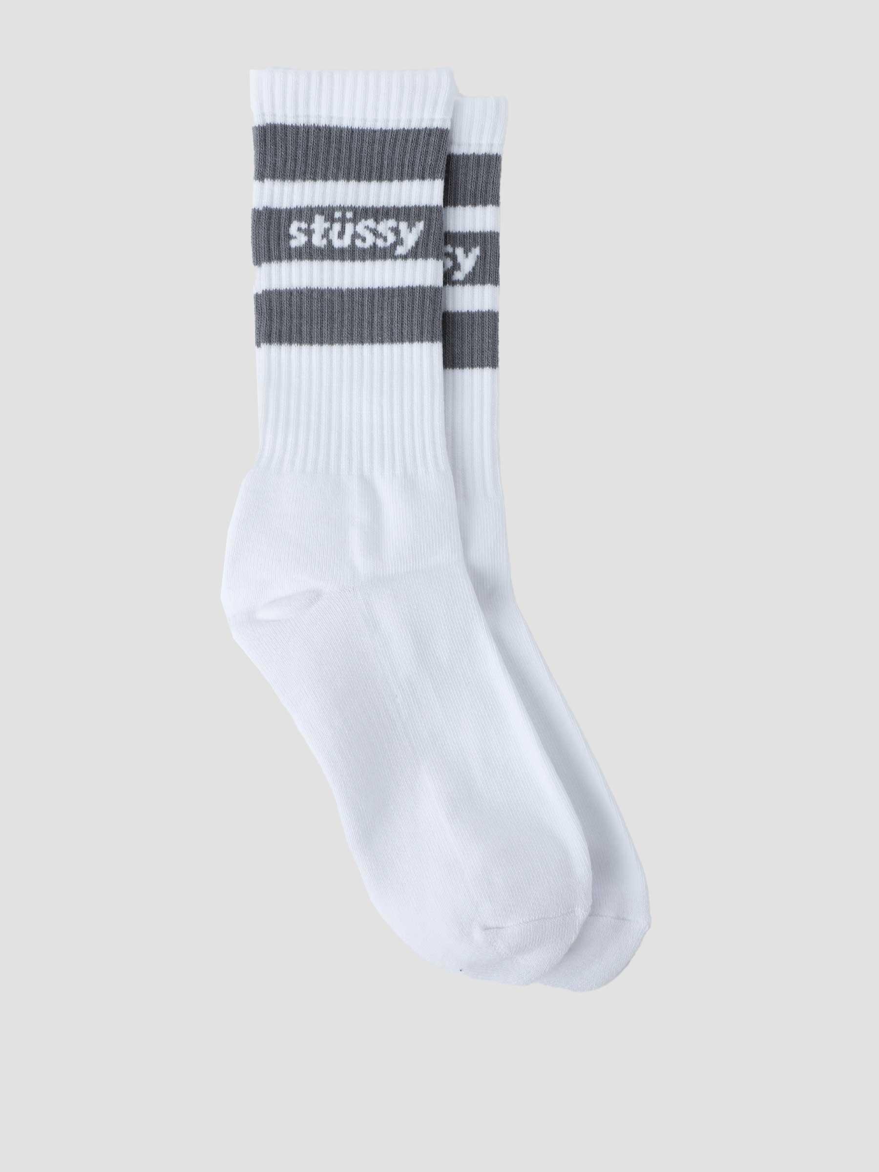 Stripe Crewneck Socks White Grey 138846-1583