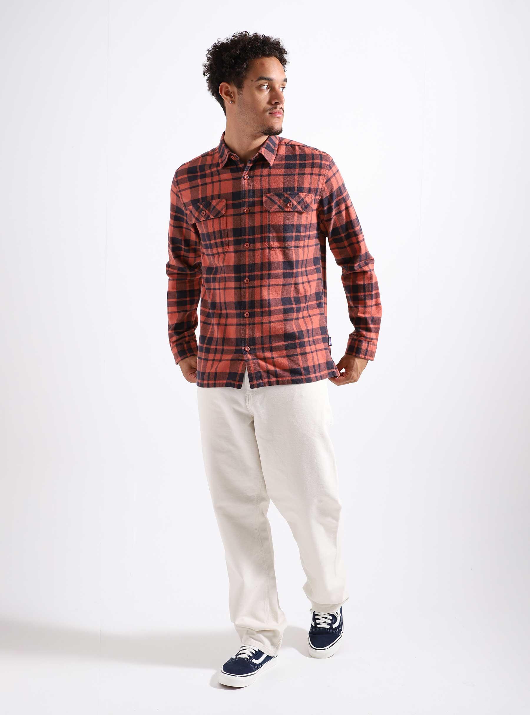 M's Longsleeve Organic Cotton MW Fjord Flannel Shirt Ice Caps Burl Red 42400-ICRD