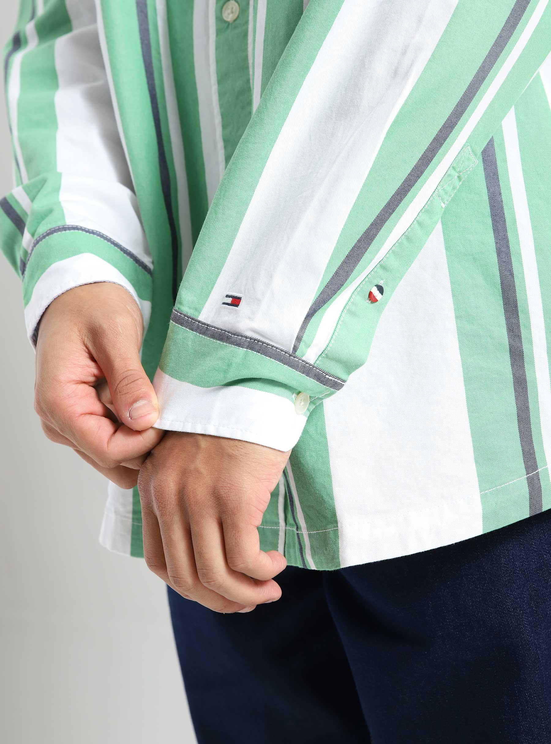 Tommy Jeans TJM Ovz Archive Stripe Shirt Coastal Green Stripe - Freshcotton