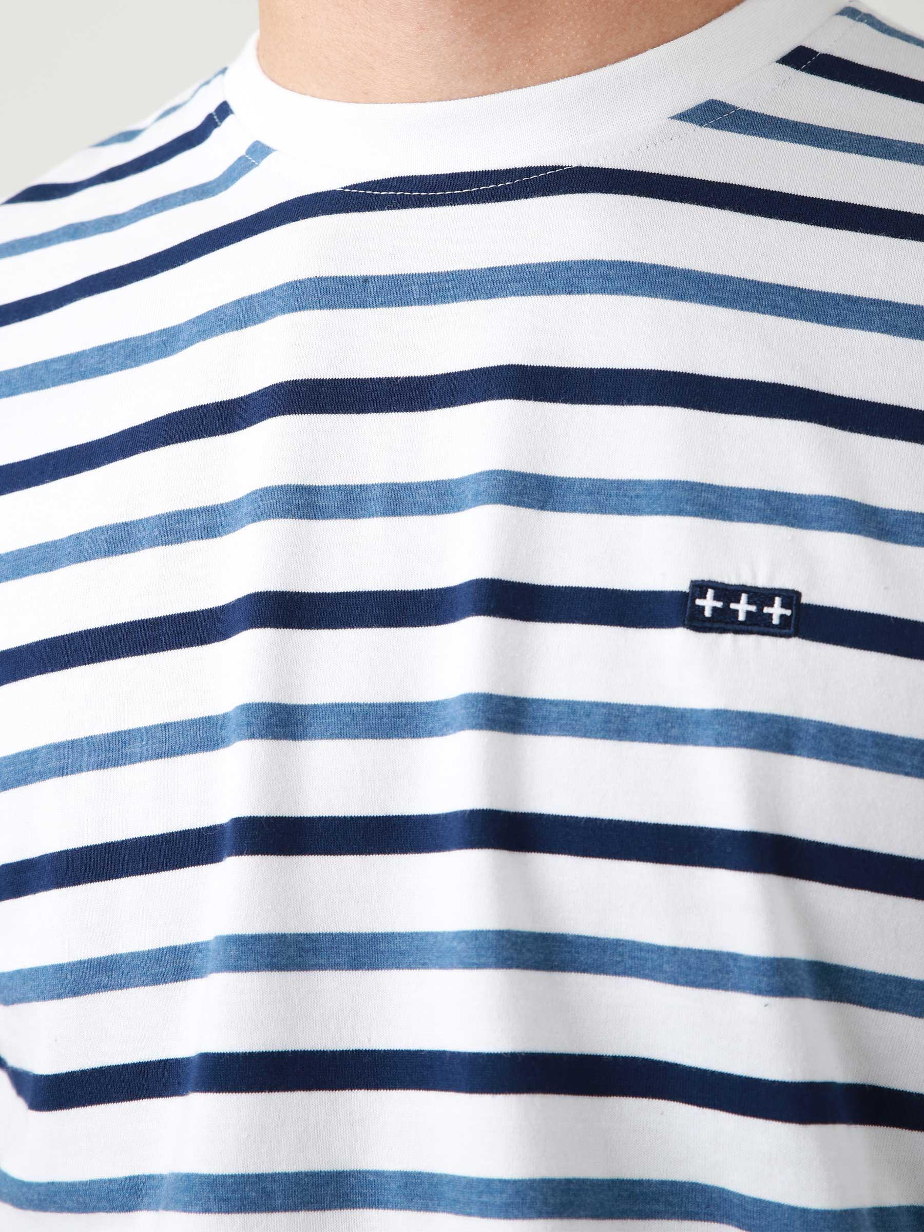 QB601 Stripe T-shirt White Navy Blue