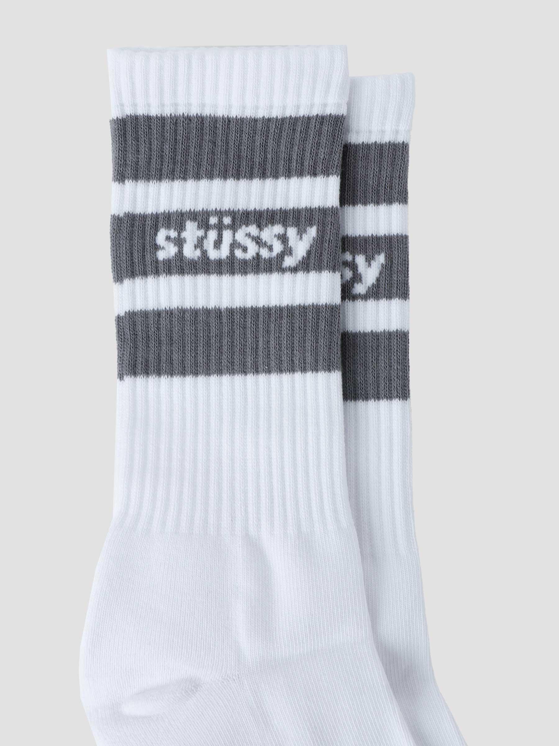 Stripe Crewneck Socks White Grey 138846-1583