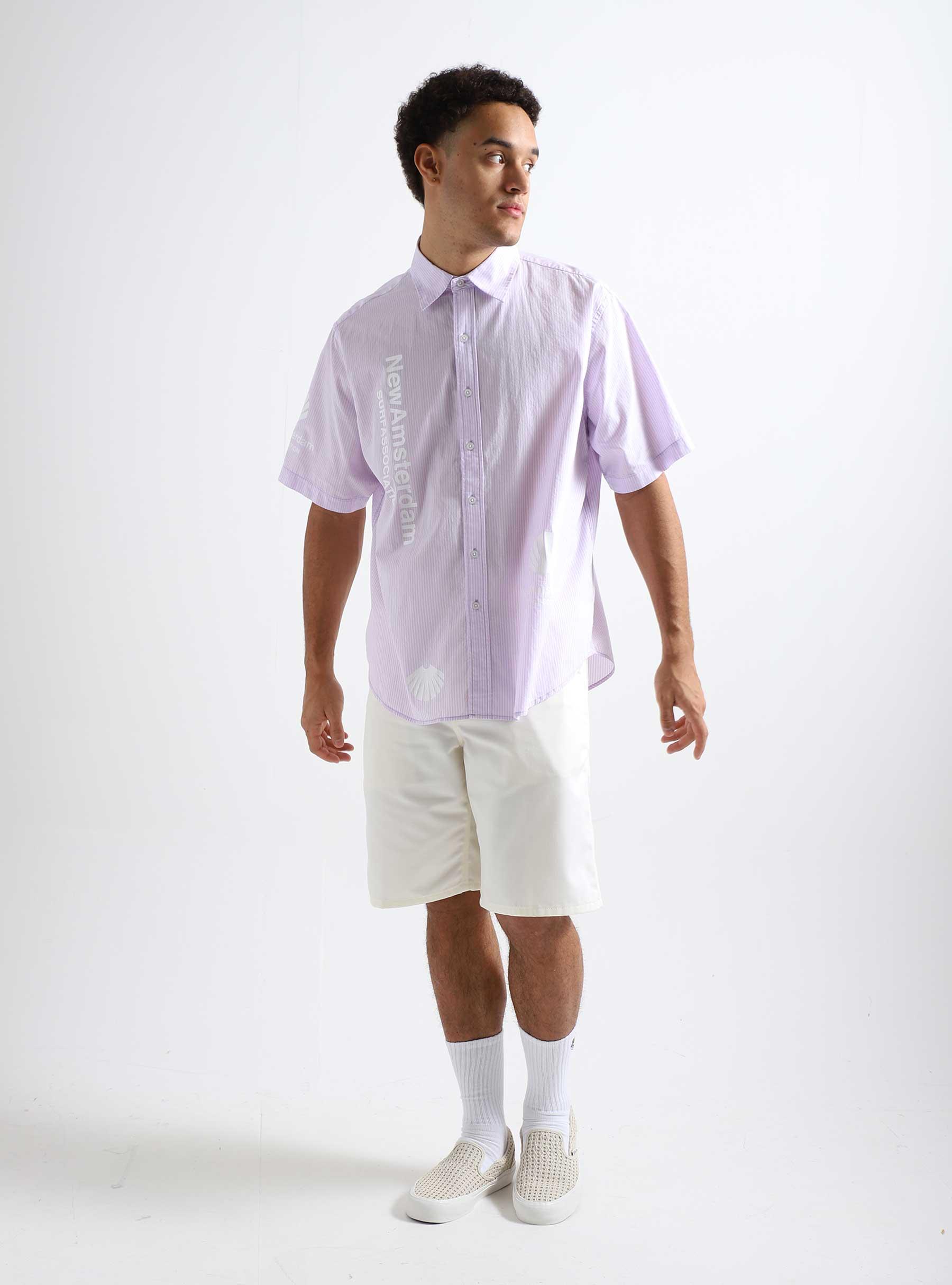 Beach Shirt Shortsleeve Lilac Stripe Logo 2301031003