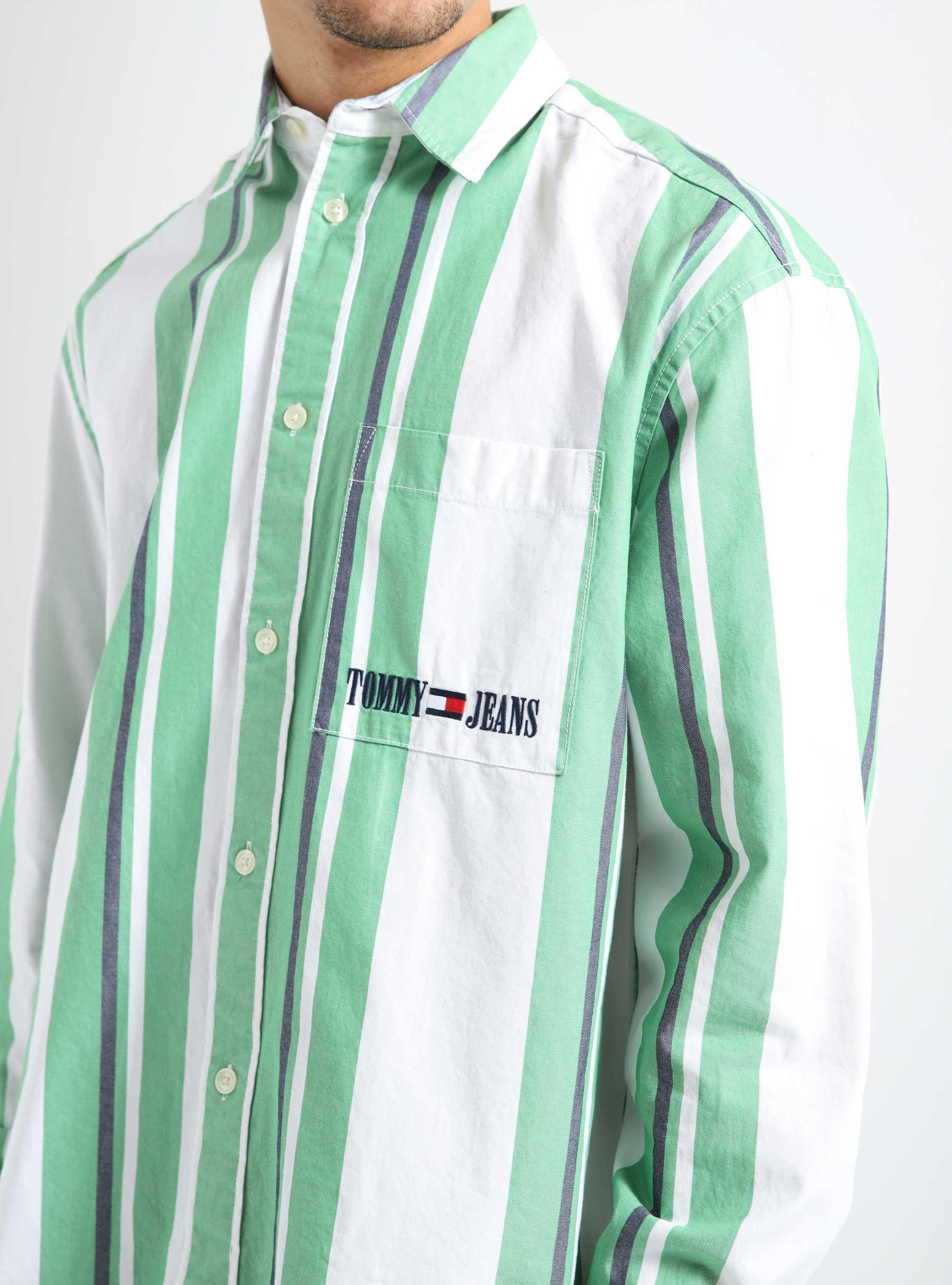 Tommy Jeans TJM Ovz Archive Stripe Shirt Coastal Green Stripe - Freshcotton | Hemden