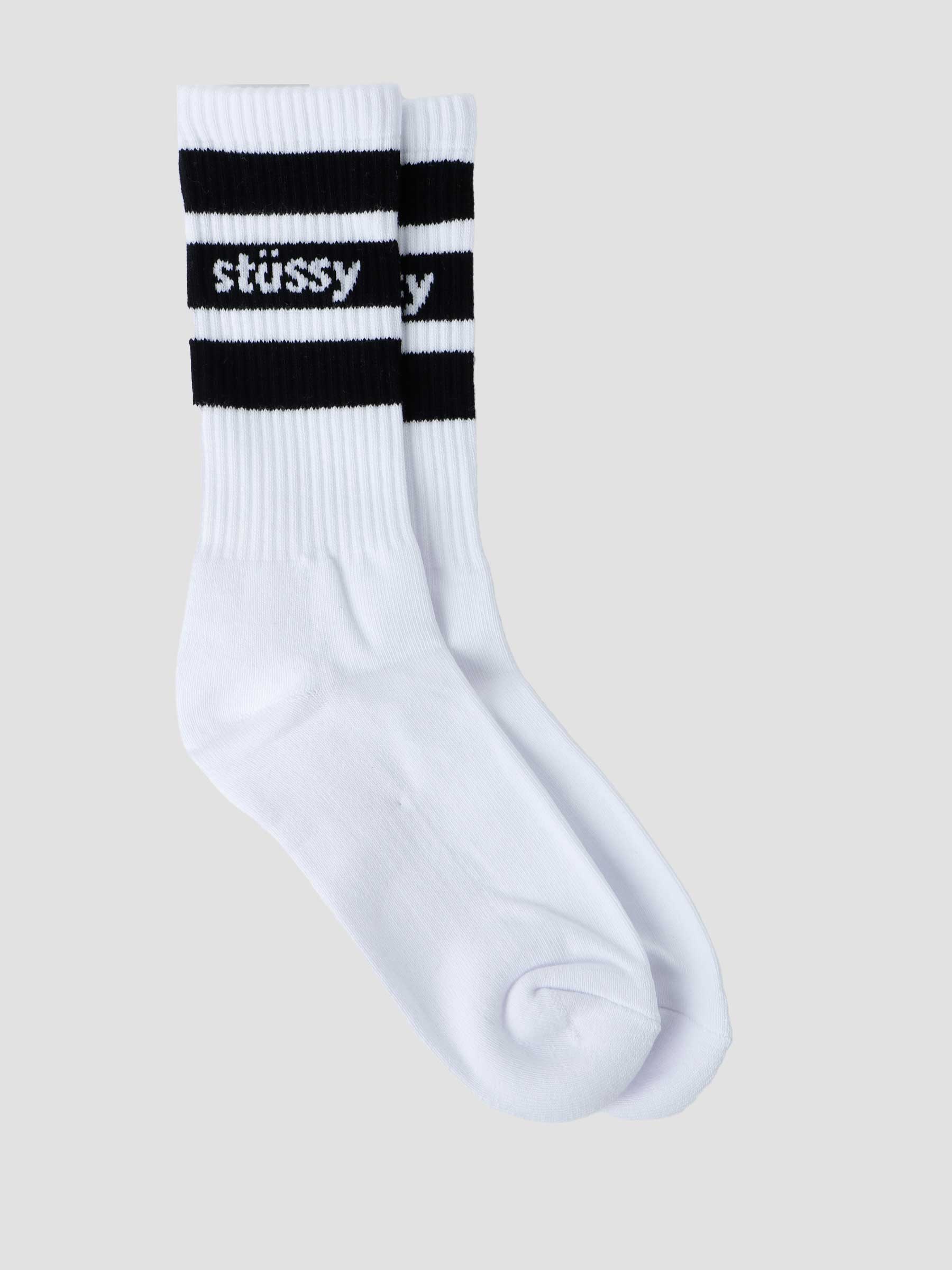 Stripe Crewneck Socks White Black 138846-1415