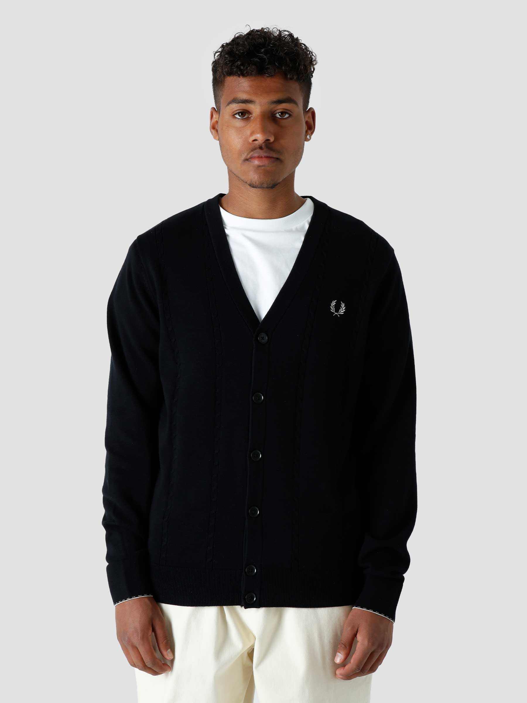 Fred Perry Cable Knit Cardigan Black K3553-102 | Freshcotton