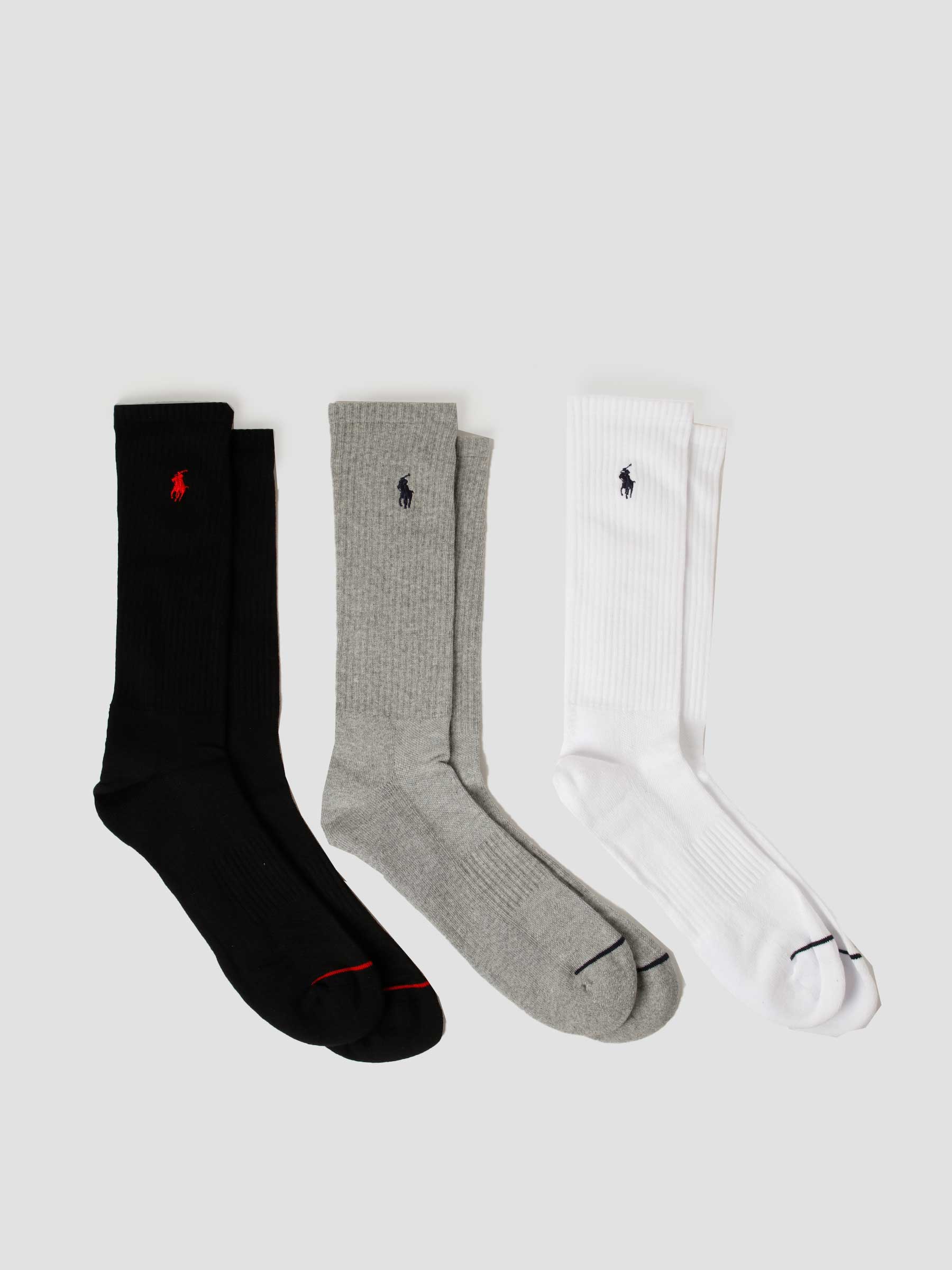 Polyester Spandex 3 Pack Crew Socks Black White Grey 449799746001