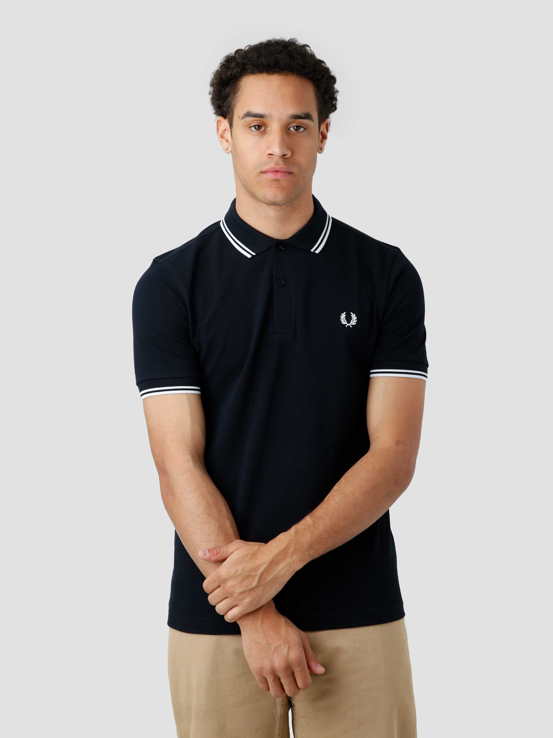 Twin Tipped Fred Perry Shirt Navy/White M3600-238